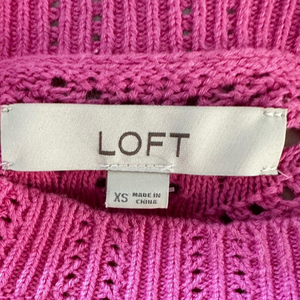 LOFT Pink Pointelle Knit Sweater – Size XS – 100% Cotton - Picture 5 of 7